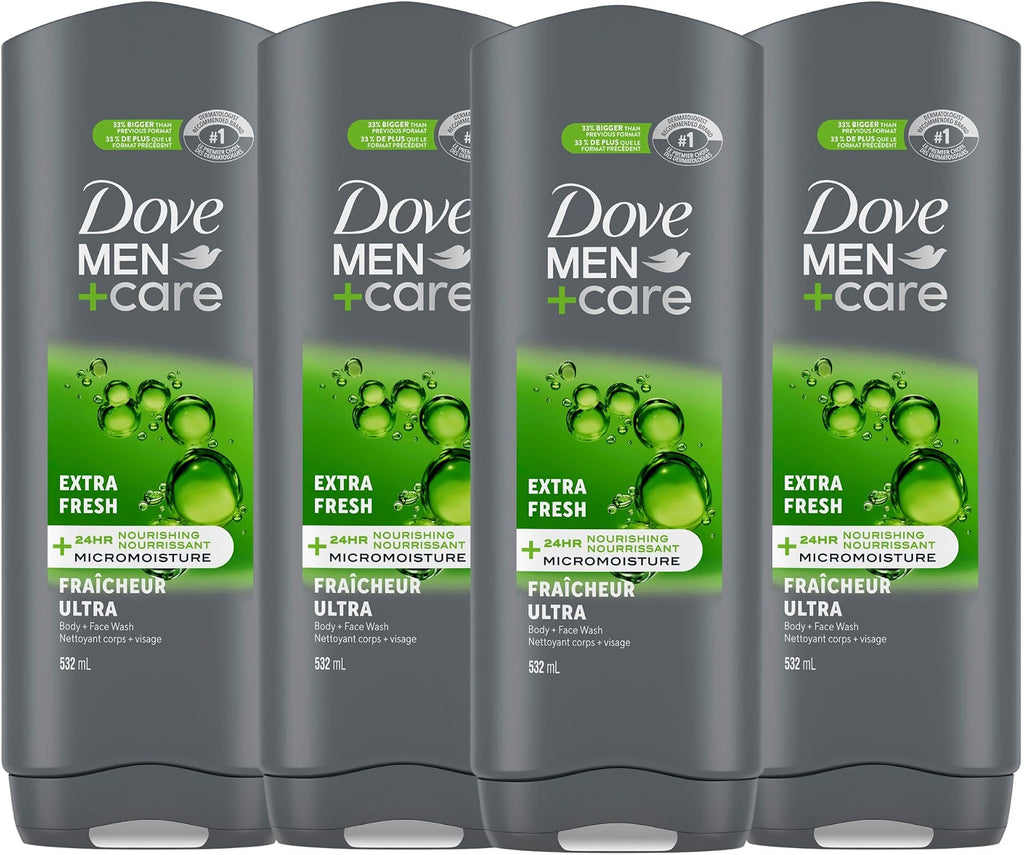 Dove Men+Care Body & Face Wash Extra Fresh 24H Freshness, 532mL, 4-Pack