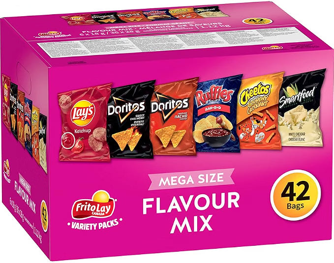 Frito-Lay Variety Packs Flavour Mix Flavoured Snacks, 42 bags (6x18g / 36x28g)
