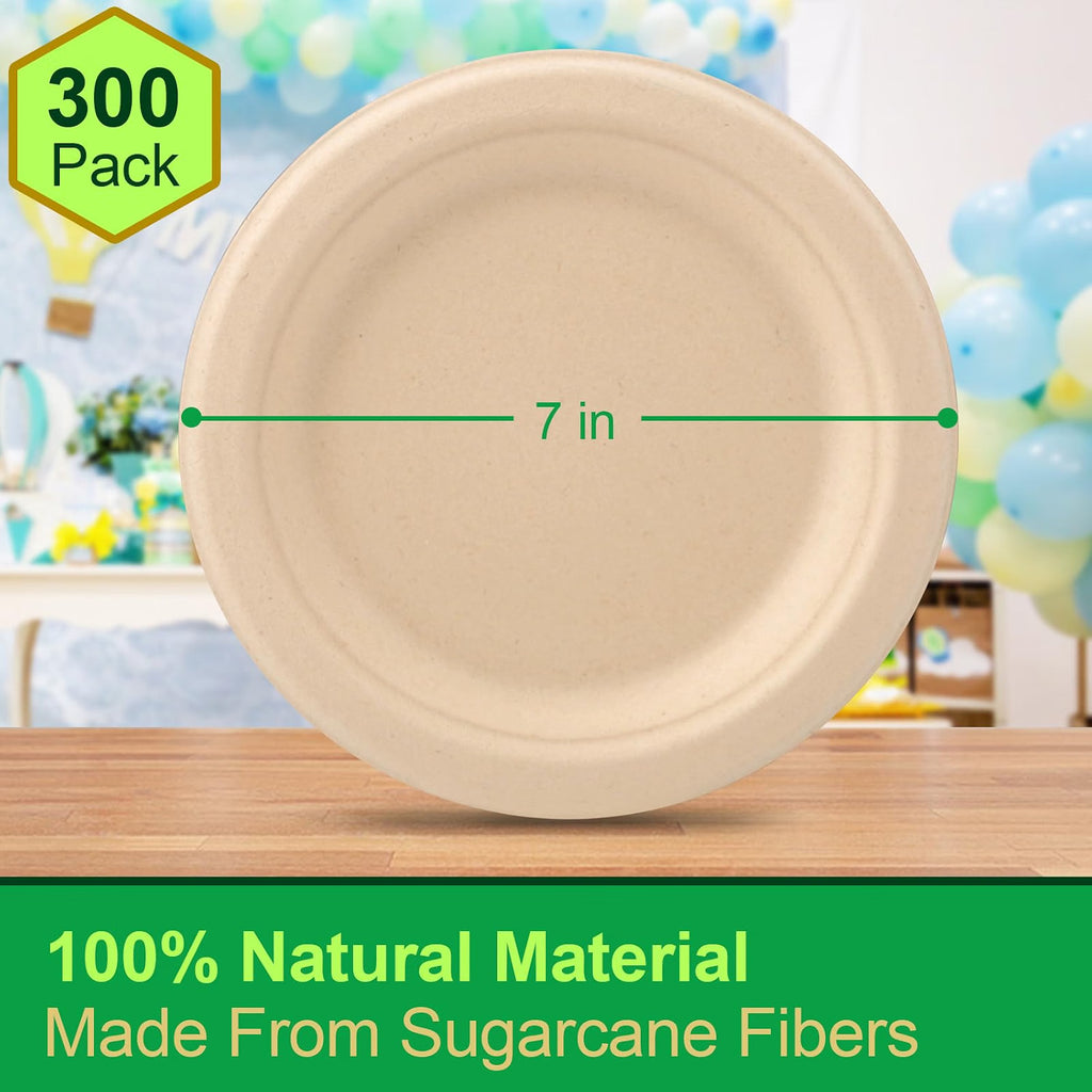 Small Paper Plates 7 inch, 300 Pack Compostable Dessert Plates