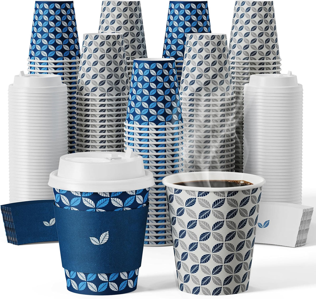 JOLLY CHEF 100 Pack 10oz Paper Coffee Cups Disposable Hot & Iced Cups